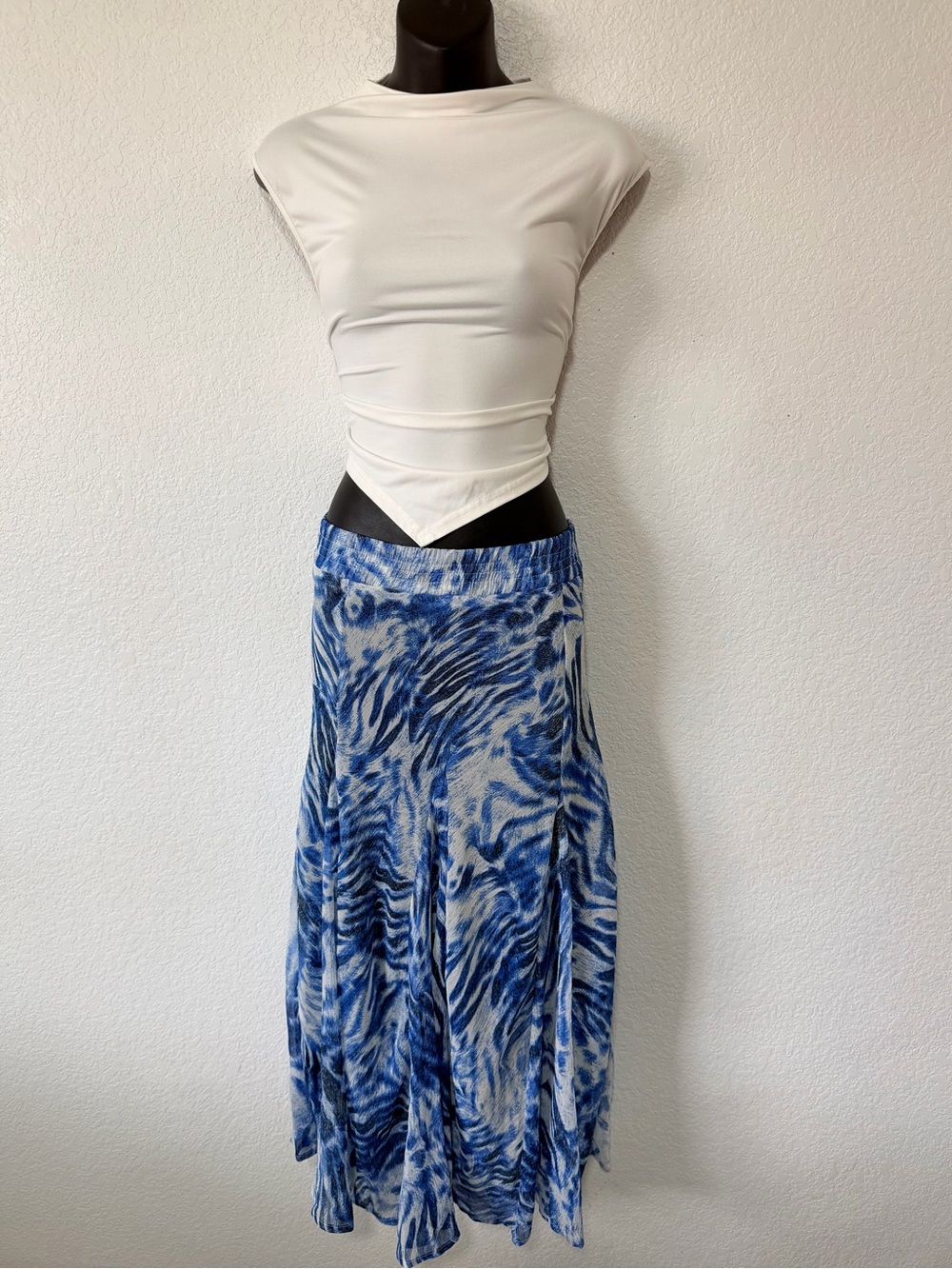 Flowy Blue Abstract Zebra Print Maxi Skirt 💙